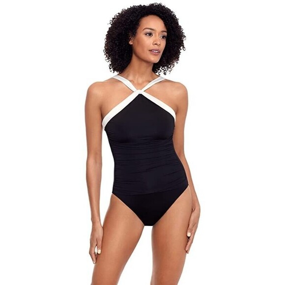 Lauren Ralph Lauren High-Neck Tummy-Control One-Piece Swimsuit, Black, 14